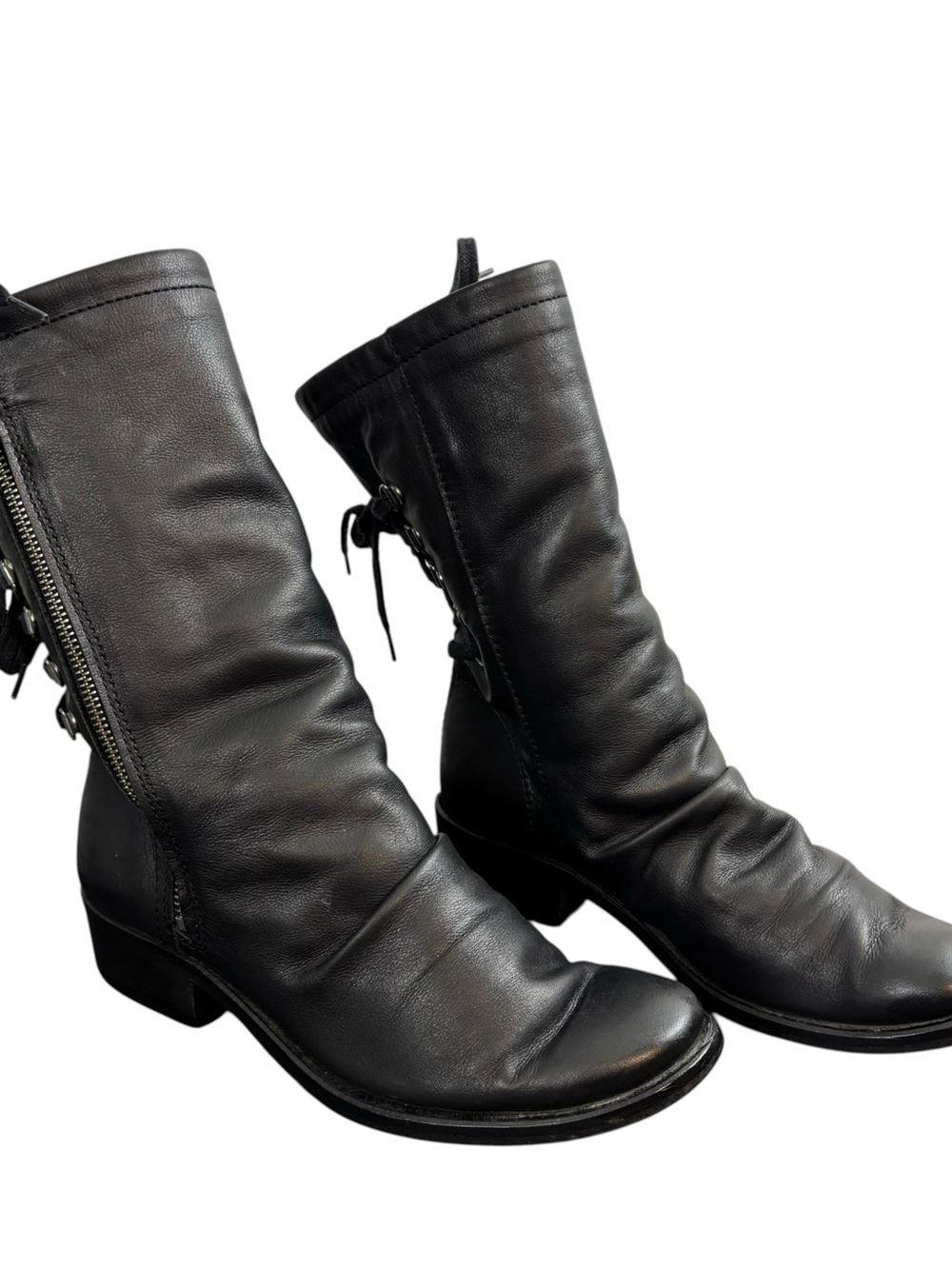 Georgina Goodman Black Leather moto Boots Faux Fur Lined Women’s Sz US 7.5 EU 38